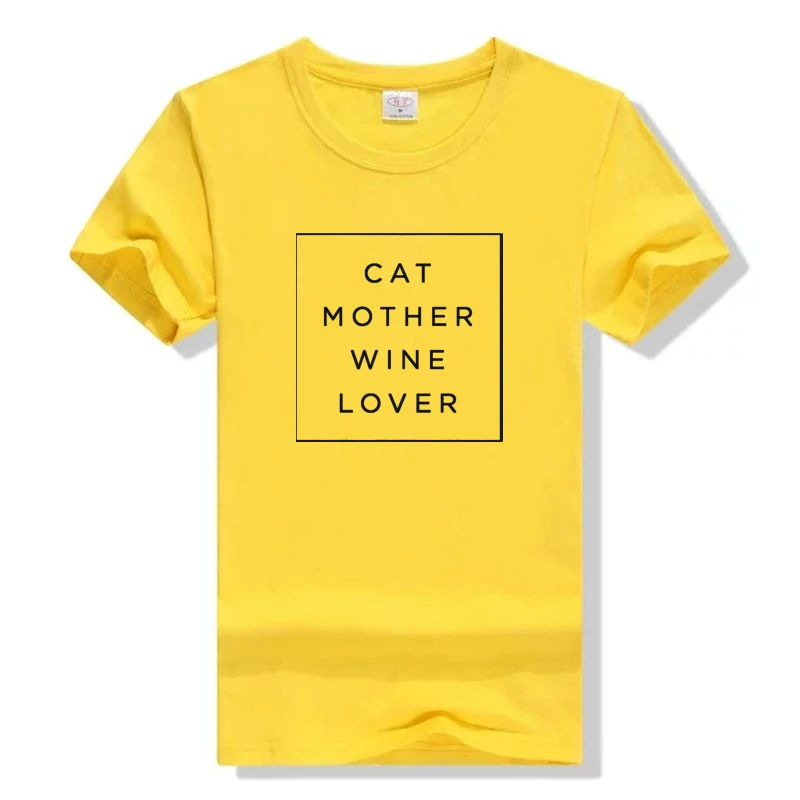 Yellow С котом для мамы винного любовника футболка Забавные футболки с графикой женская одежда Лето кота футболка "Мама" модные гранж Tumblr Топы Прямая - Цвет: Yellow