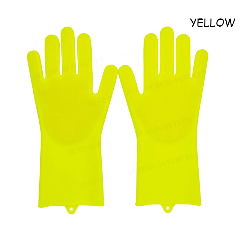 Yellow Перчатки для мытья посуды щетка силикагель варежки утолщенные перчатки водонепроницаемые Волшебные кухонные принадлежности бытовые теплоизоляционные перчатки 1 пара - Цвет: Yellow