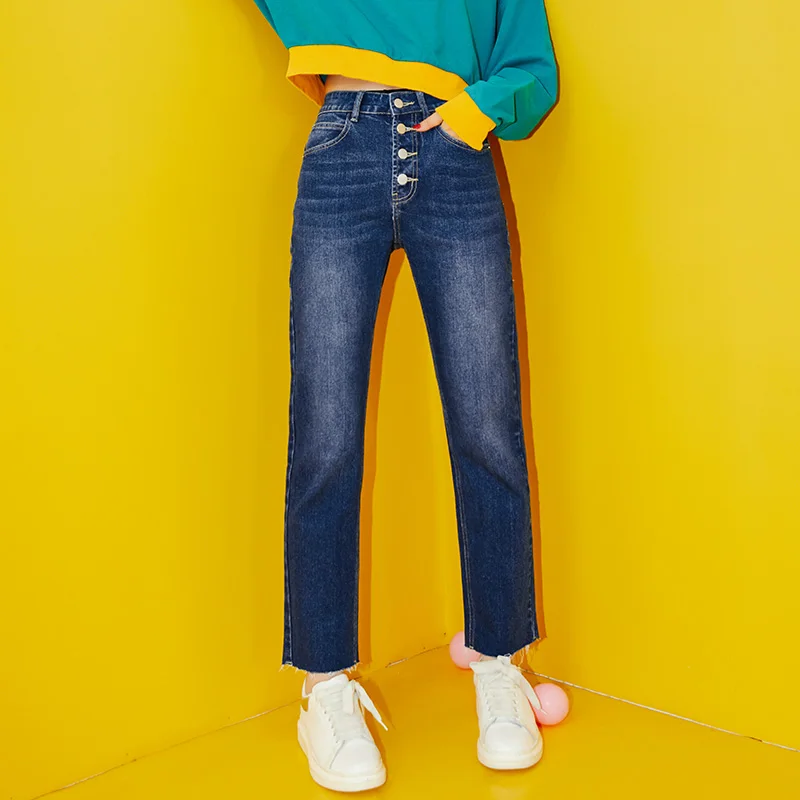 LEIJIJEANS 5XL 6XL, новинка, четыре брекета, свободные, для девушек, прямые, средняя посадка, джинсы, синие, повседневные, размера плюс, женские джинсы 9091 - Цвет: 9091 dark blue