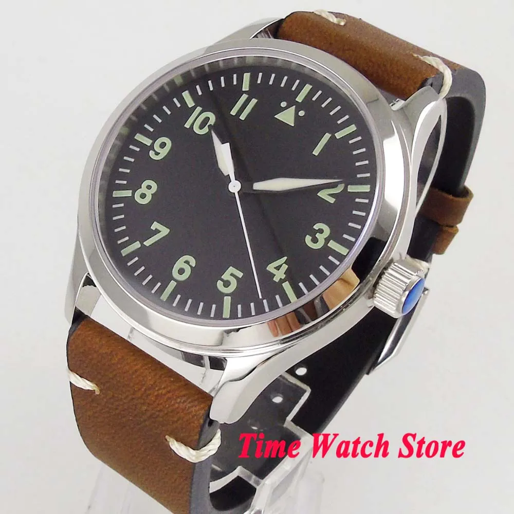 Corgeut, 42 мм, MIYOTA 5ATM, полированные мужские часы, черный стерильный циферблат, светящееся сапфировое стекло, автоматические мужские часы 1052