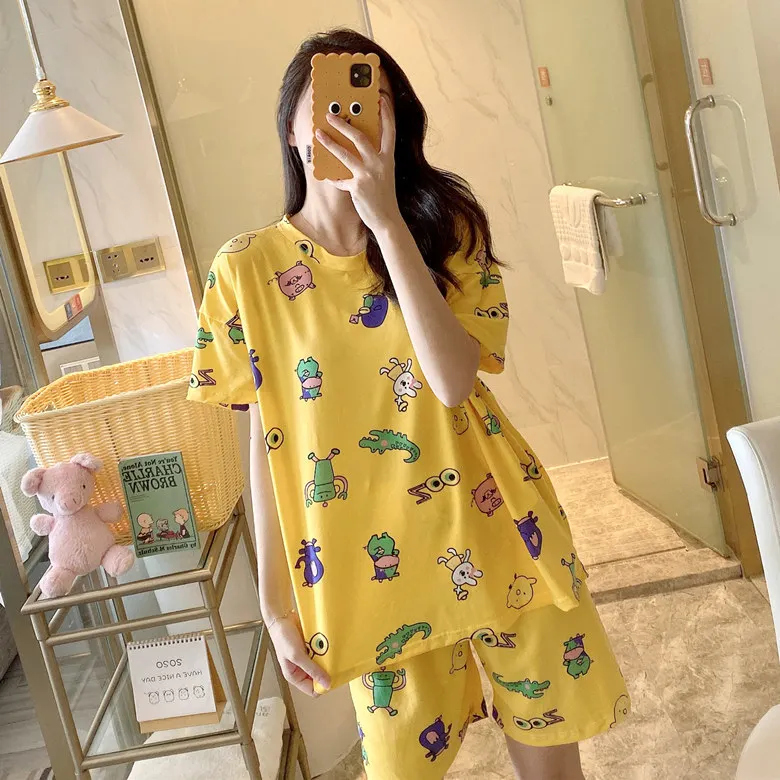 

Summer Pajamas WOMEN'S Short Sleeved Set Yellow Cow M -Xxl 2020 New Style Home-feeding Filming