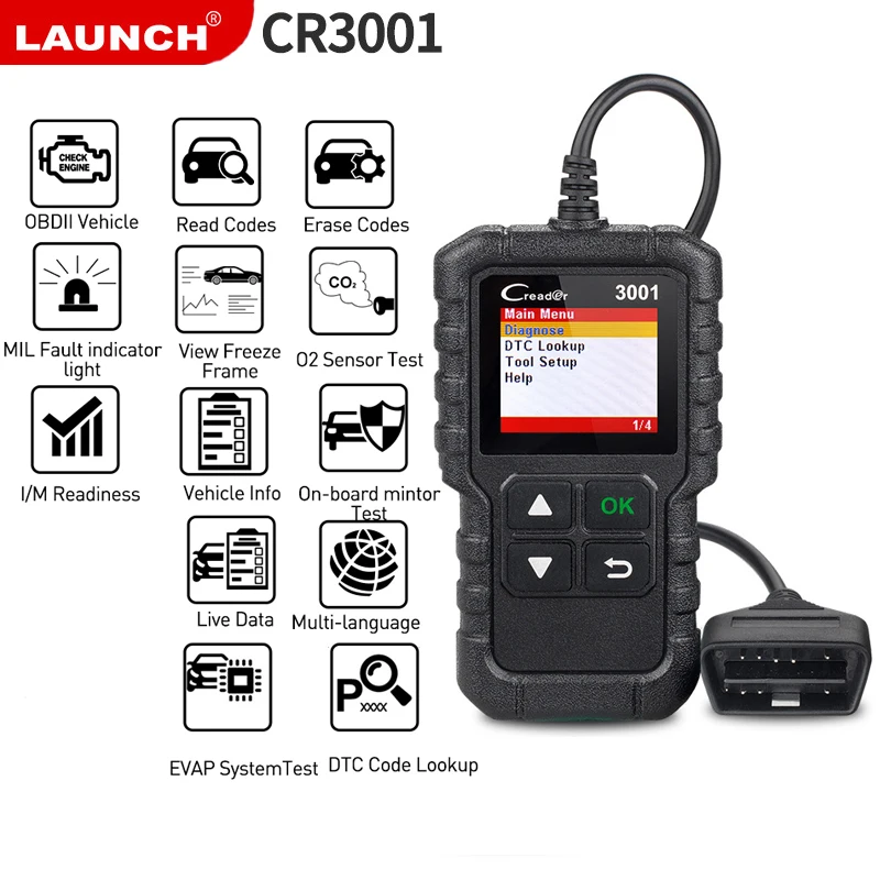 Диагностический сканер OBD2 LAUNCH X431 CR3001 считыватель кодов автомобиля Полная