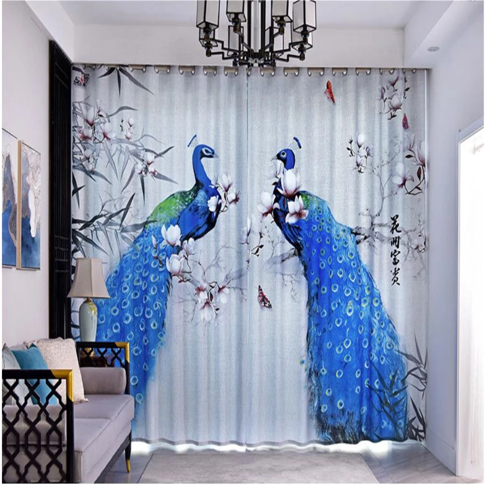 

blue curtains personality creative living room bedroom background curtain bay window thickening blackout curtain