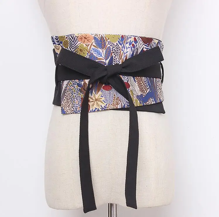 Women's runway fashion flower jacquard fabric Cummerbunds female vintage Dress Corsets Waistband Belts decoration wide belt 2176 - Цвет: blue