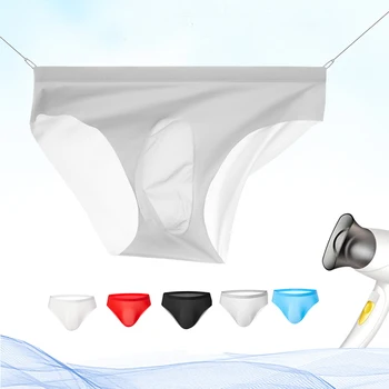 

New Mens Elastic Seamless Briefs Shorts Underwear Ultra-Thin Breathable Briefs Ice Silk Seamless Mid Waist Soft Underpants