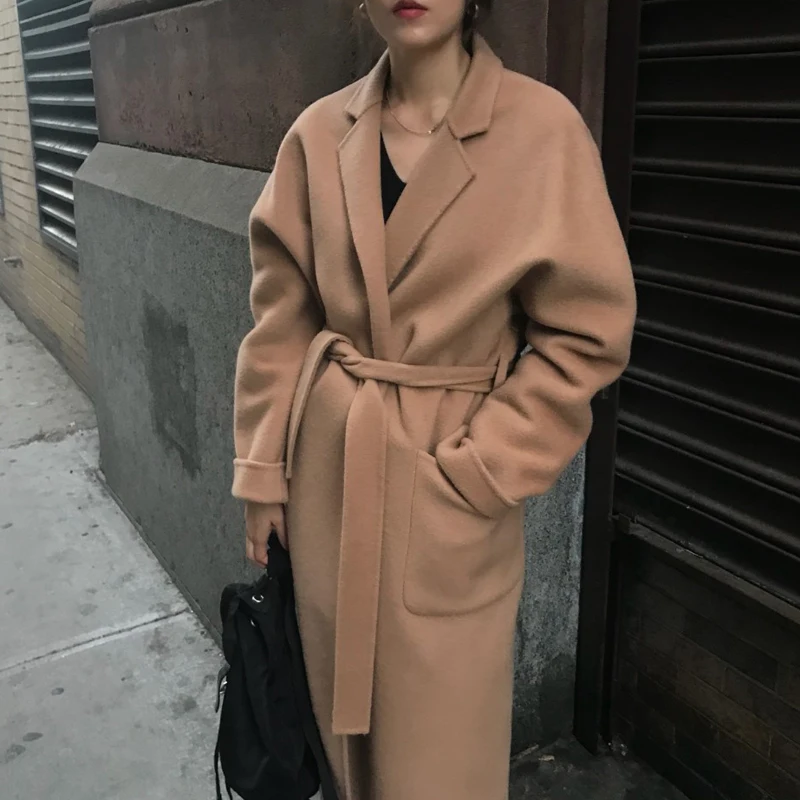 Европейские и американские популярные модели, ретро теплые, французская шерсть, гладкие ремешки, длинные пальто, шерстяные пальто