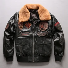 Мужская Черная козья кожа куртка пилота шерстяной воротник Мужская Зимняя Толстая короткая приталенная куртка Авиатор зимние пальто