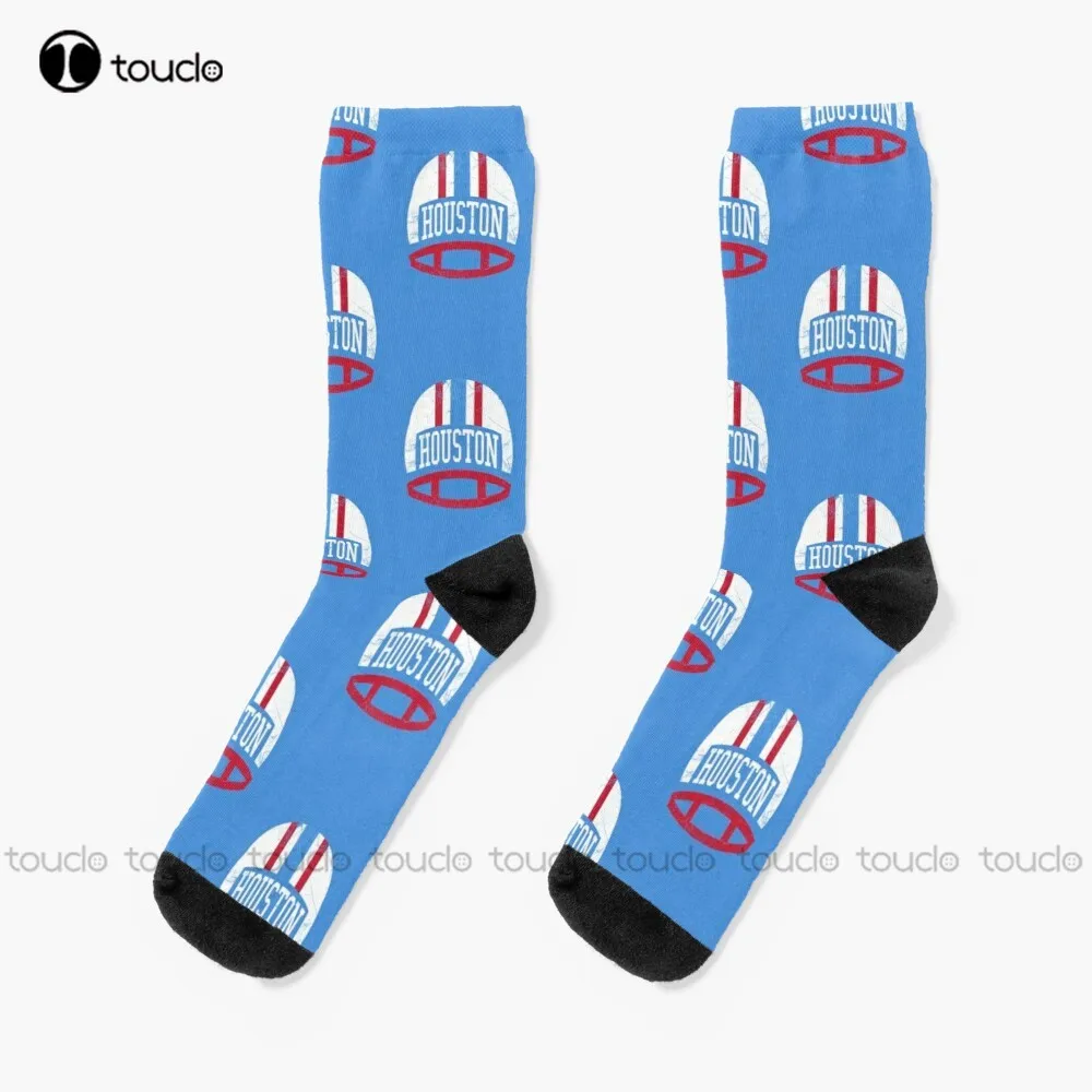 

Houston Retro Helmet - Blue Socks Men'S Socks Personalized Custom Unisex Adult Teen Youth Socks 360° Digital Print Funny Sock