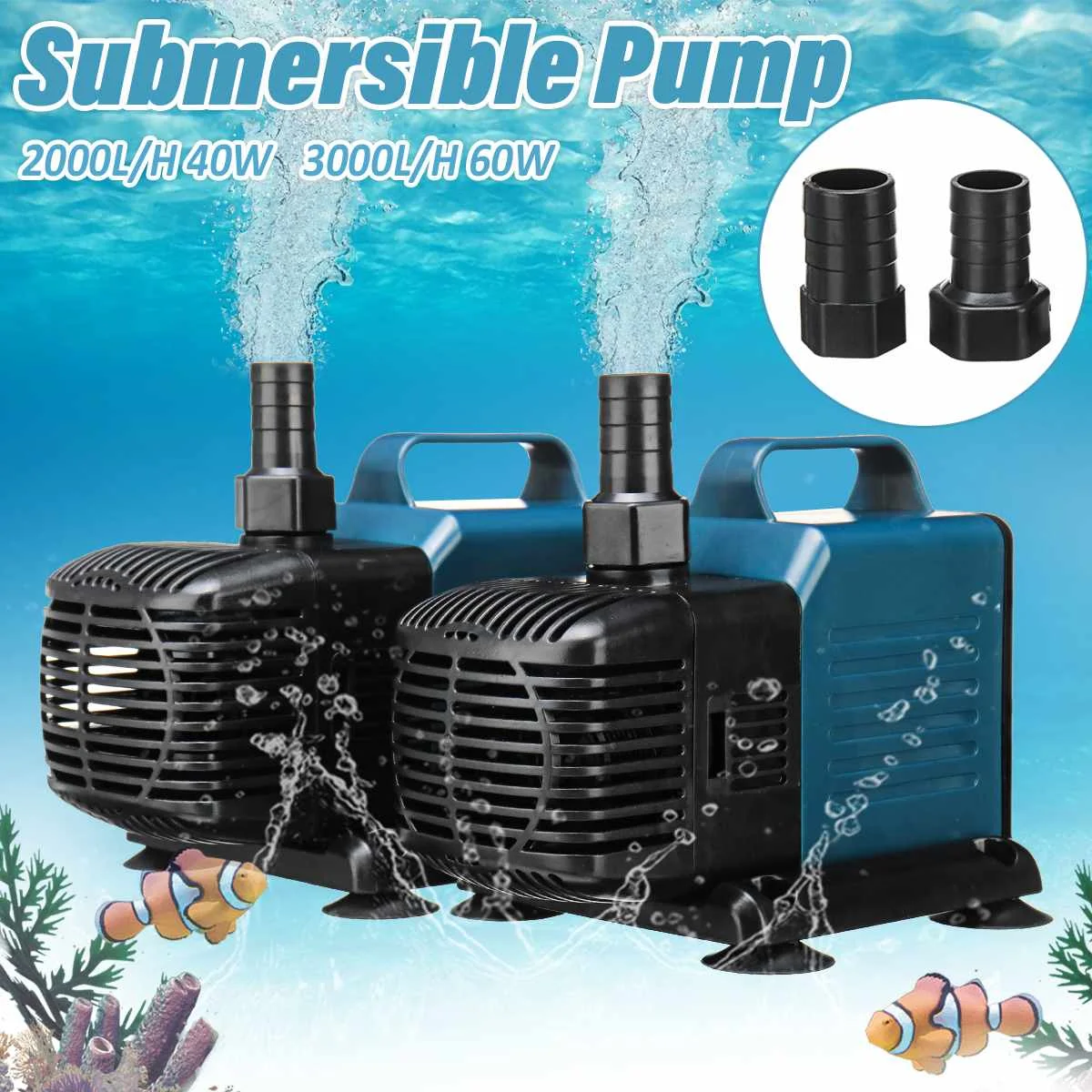 

40W 60W Water Pump Aquarium Fish Tank Water Submersible Pump Pool Waterfall Fountain Pumps Inner Circulation Filter with 3Nozzle