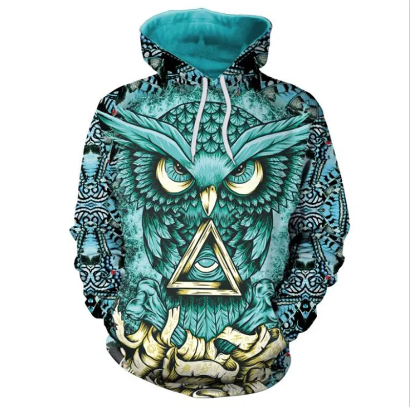 

Autumn winter Fashion blue owl 3dD digital printing hooded long-sleeved couple Hooded casual loose female Hooded dropshipping
