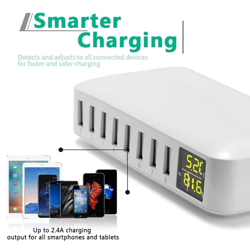 5 в 2.4A 8 портов Мульти USB зарядное устройство ЖК цифровой дисплей Быстрая Зарядка