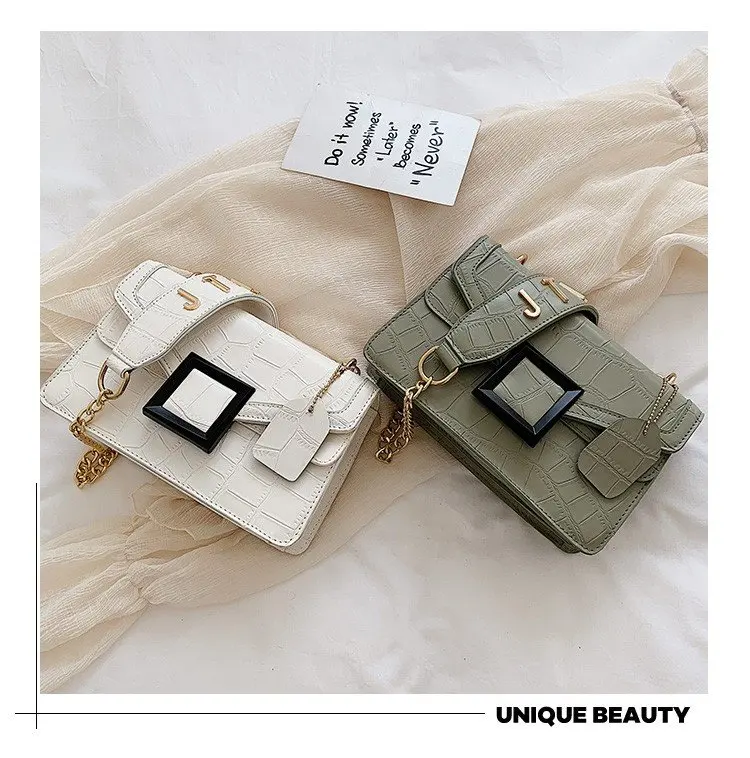 2019New Wave Korean Version of The Wild Chain Small Square Bag Summer Stone Pattern Twill Shoulder Messenger Bag FemaleSmall Bag