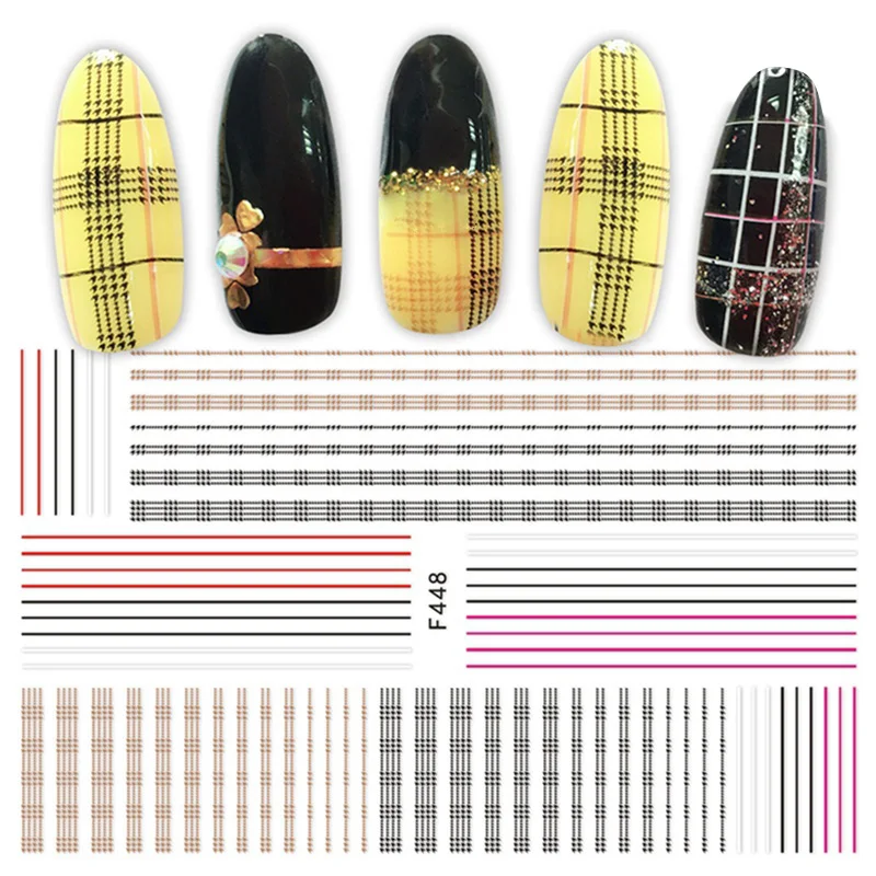

2 Styles Nail Art Plaid Self Adhesive Multi Line Strip Pattern Strip Stickers Multi Size 3D Decals Handwork Manicure Decoration