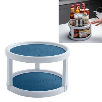 

Rotation Storage Kitchen Cabinet Turntable Organizer 2-Tier Non-Skid Seasoning Rack Cabinet Storage Bin for Kitchen Season new