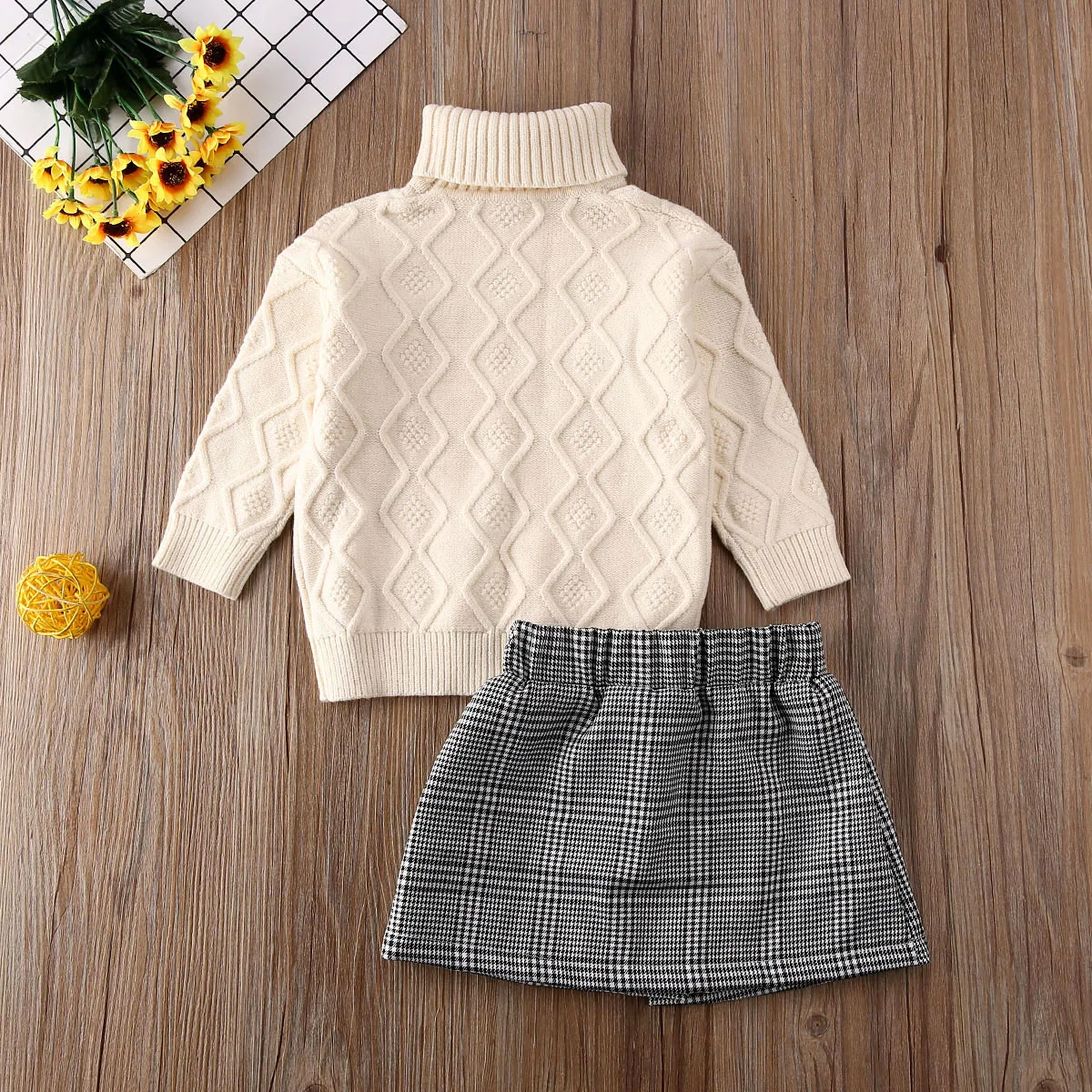 Комплект из 2 предметов; осенне-зимний комплект одежды для маленьких девочек; свитер с длинными рукавами; топы; клетчатая юбка; одежда для детей