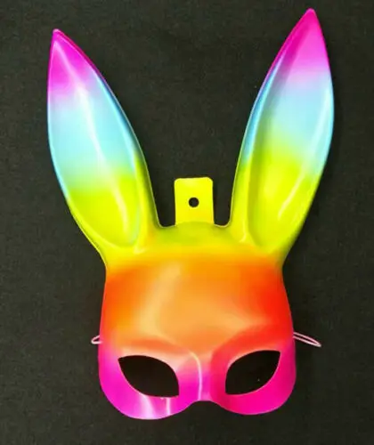 Rainbow Color Марка черного Для женщин сексуальная девушка кроличьи уши маска милый зайчик длинные уши повязка маска, костюм на Хэллоуин, маскарадный костюм вечерние аксессуары для косплея - Цвет: Rainbow Color