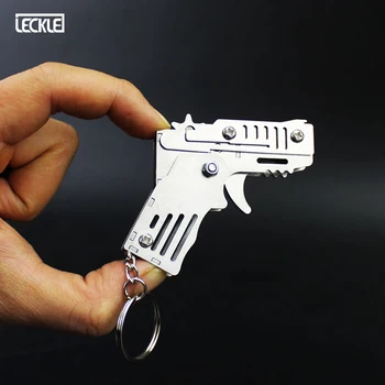 

Mini Stainless Steel Rubber Band Gun Launcher Hand Pistol Folding Guns Six Bursts For Key Chain Shooting Toy Boys Birthday Gift