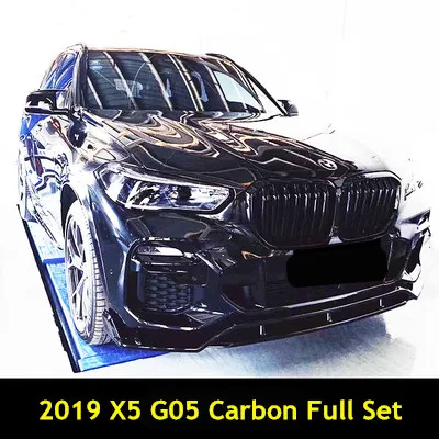 2019X5 G05 Карбон полный комплект передняя губа, задний диффузор, боковая юбка, передняя решетка. Спойлер, зеркальный чехол Черный Самурай полный комплект