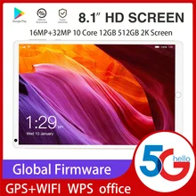 Tablette S18 de 8 pouces, version globale 2560x1600 IPS, 8 go de RAM, 256 go de ROM, réseau 5G, 10 cœurs, Android, Wifi, type c
