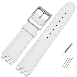 Luxurious Genuine Leather Sport Watch Strap - Toothed Interface Bracelet - 19mm silver buckle (White)