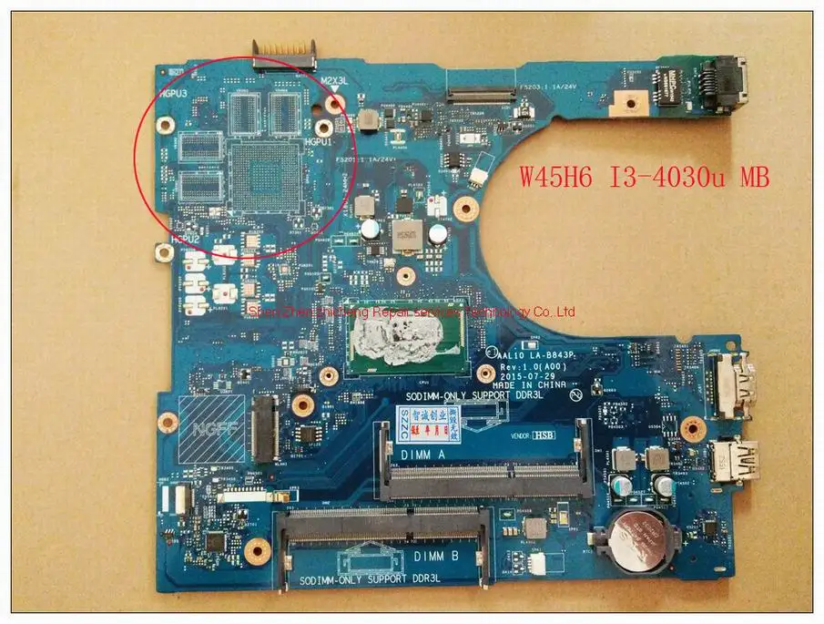 Для DELL Inspiron 5558 материнская плата AAL10 LA-B843P W45H6 I3-4030u или F0FC6 i3-5005U или FRV68 i5-5200U DDR3L встроенная графика - Цвет: W45H6 I3-4030u MB