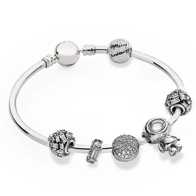 925 пробы, серебряный браслет со звездами, набор, веселое Рождество, шарм, Точеный, элегантный шарм, астронавт