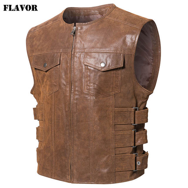 FLAVOR New Men’s Real Leather Motorcycle Vest