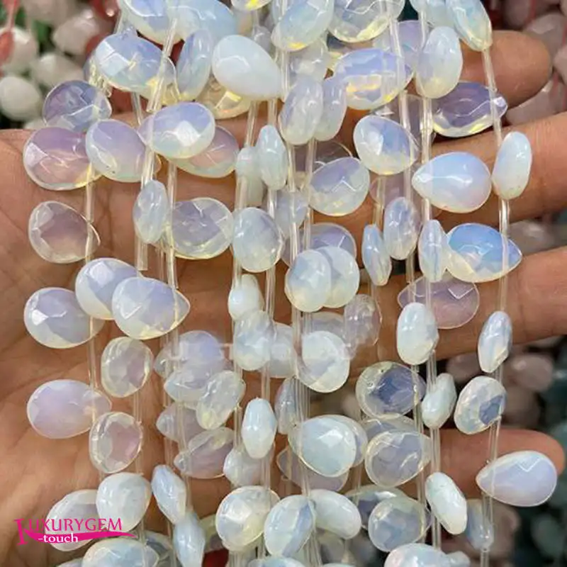 

Synthetic Whte Opal Stone Spacer Loose Beads 10x14mm Faceted Drop Shape DIY Jewelry Making Accessories a4331