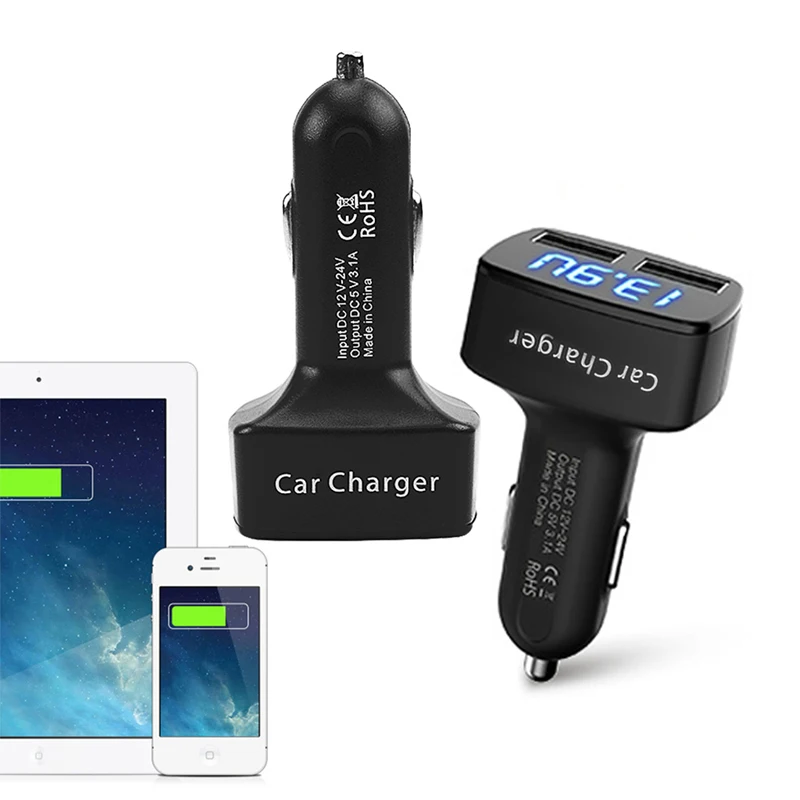 Двойной Переходник USB для зарядки в машине напряжение тока 3.1A Фаренгейта тестер температуры