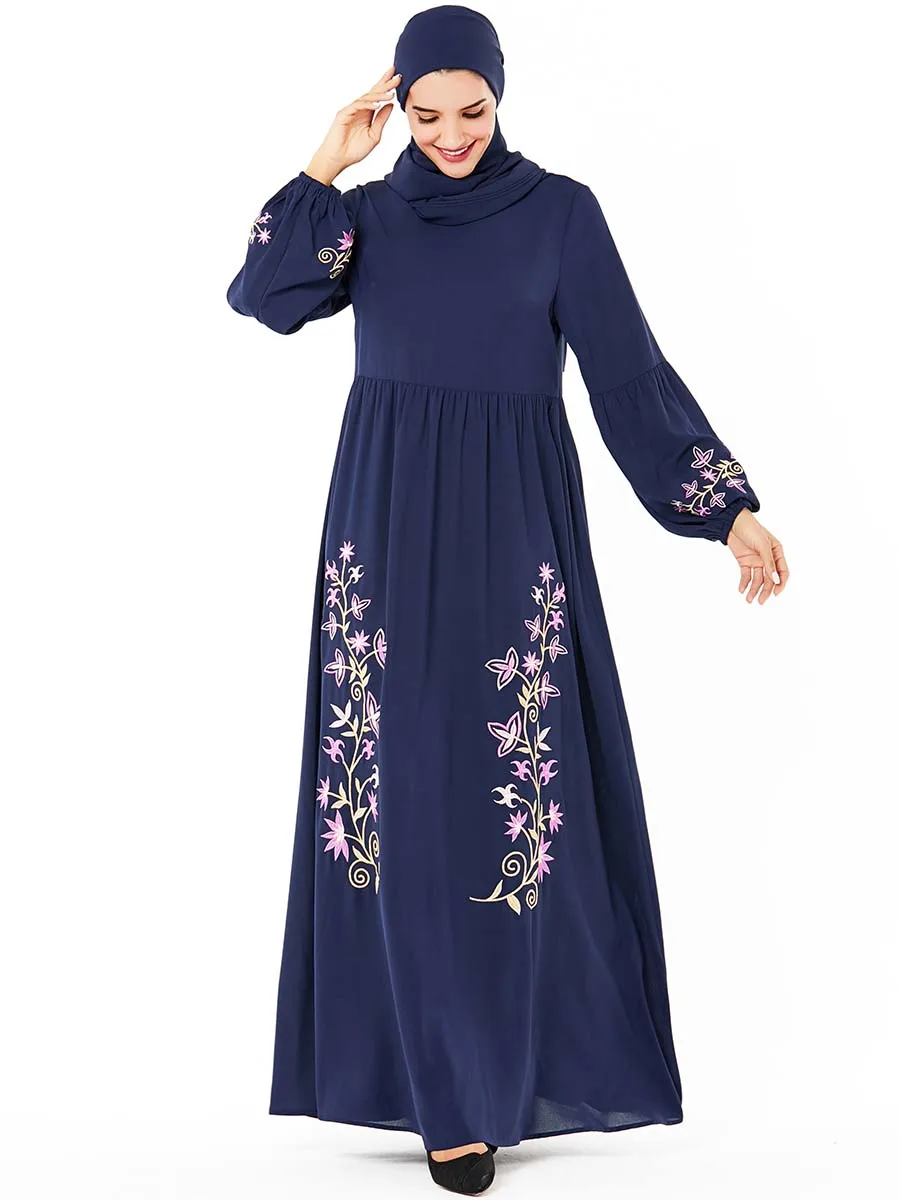 BNSQ Плюс Размер повседневные платья с цветочной вышивкой с длинным рукавом Талия молиться пакистанский кафтан одежда для Рамадана Турция abaya макси