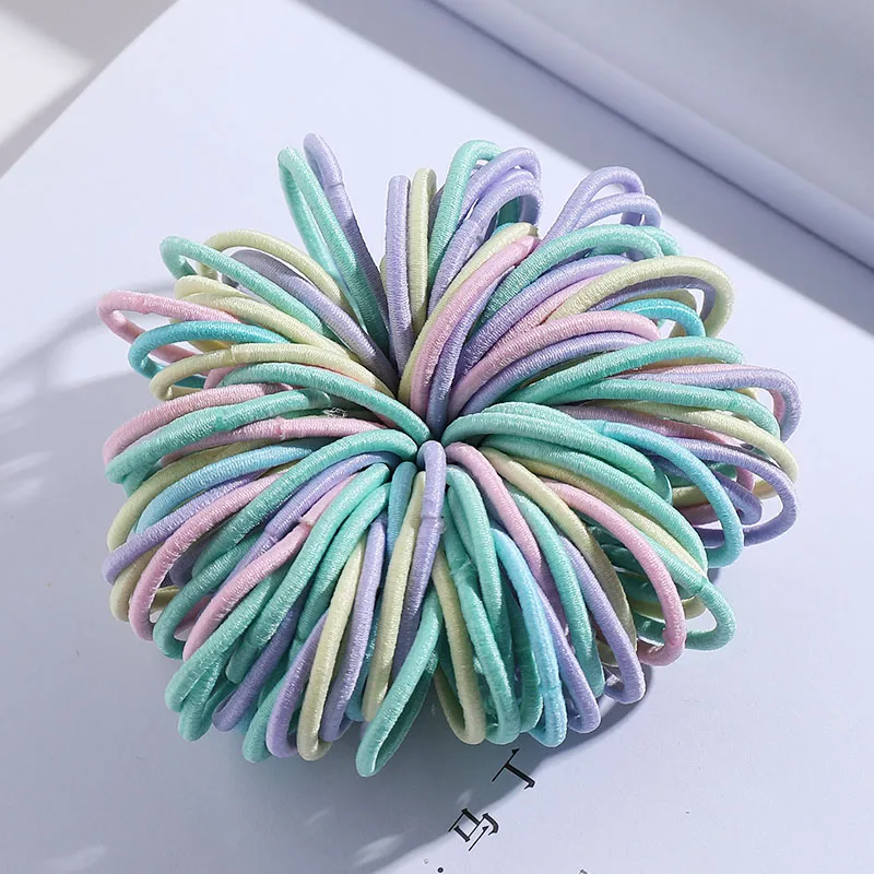 mix colors 12 New 100PCS/Lot Girls Candy Colors Nylon 3CM Rubber Bands Children Safe Elastic Hair Bands Ponytail Holder Kids Hair Accessories - Цвет: mix colors 12
