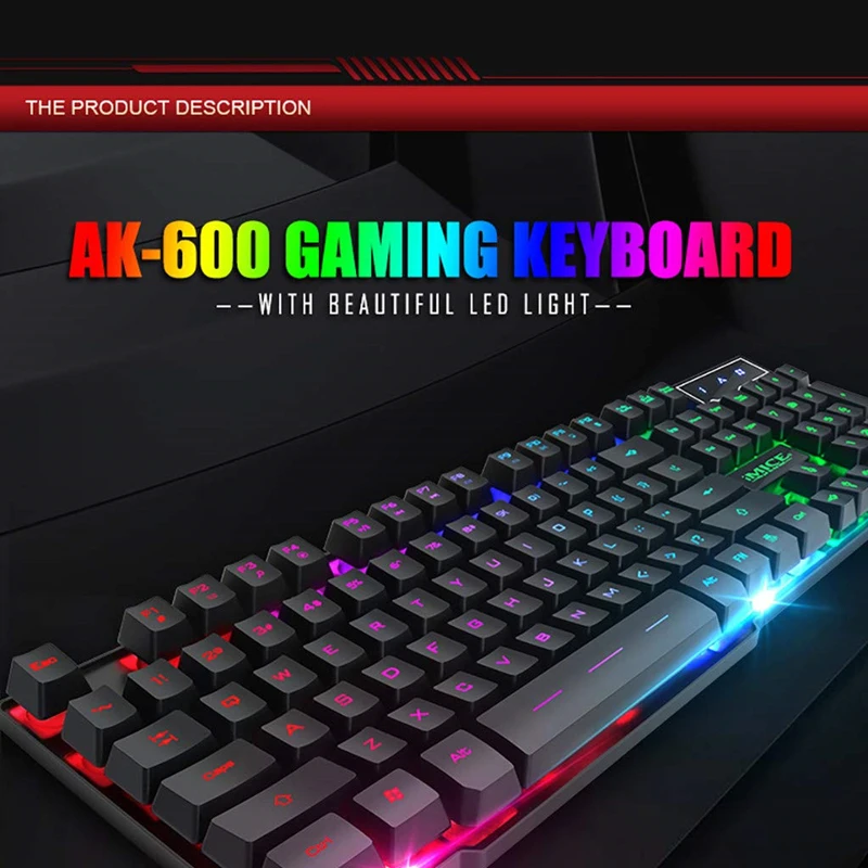 Teclado Klavye Gamer Ak-600 Pc игровая клавиатура Проводная Механическая светящаяся клавиатура 104 колпачки для ключей металлическая панель с подсветкой Usb