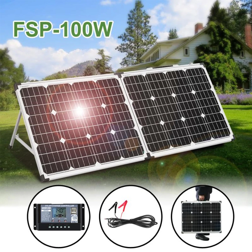 DOKIO 100W(2 Stuks X 50W) Foldable Solar Panel 18V Monocrystalline Zonnepaneel 12V Charger Controler 5V USB Kit Complete For Camper/Powerbank/Home