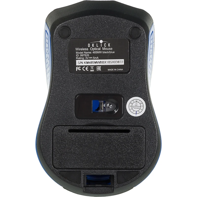 Мышь Oklick 485MW черный/синий оптическая(1200dpi) беспроводная USB(2but