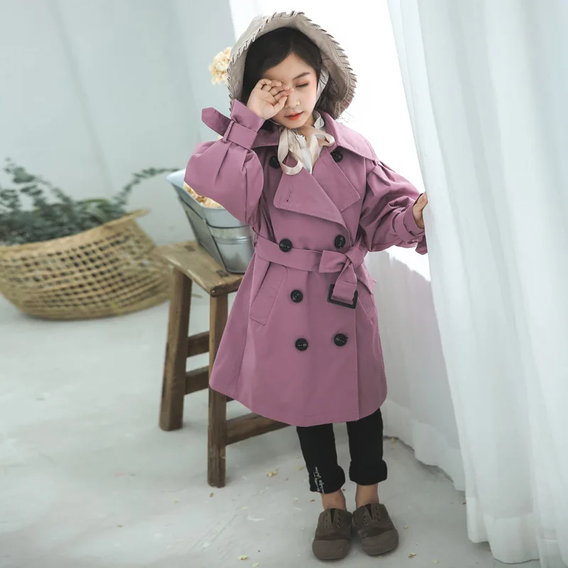 

Childrenswear 2019 Spring New Style Girls Fashion Lantern Sleeve Trench Coat GIRL'S Korean-style Big Boy Middle Long Coat Fashio
