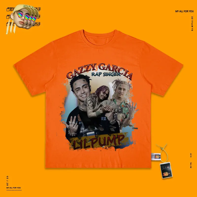orange Hip-hop Rap Singer Lilpump Rapper Hiphop Hip-hop Basics Short Sleeve Rock Wind Neutral A T-shirt - Цвет: orange