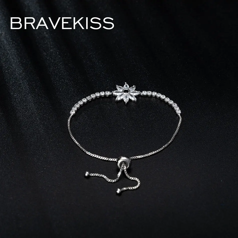 Bravekiss полые солнечные Цветочные браслеты модные друзья CZ теннисные белые для