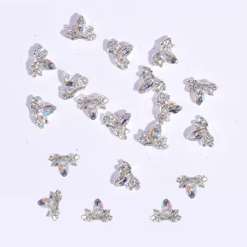 

M1hX 10Pcs/lot Silver Crown 3D Nail Charm 11mm x 9mm Rhinestone Decor Nail Art Jewelry Crown Dangle Nail Stud Metal Sticker -