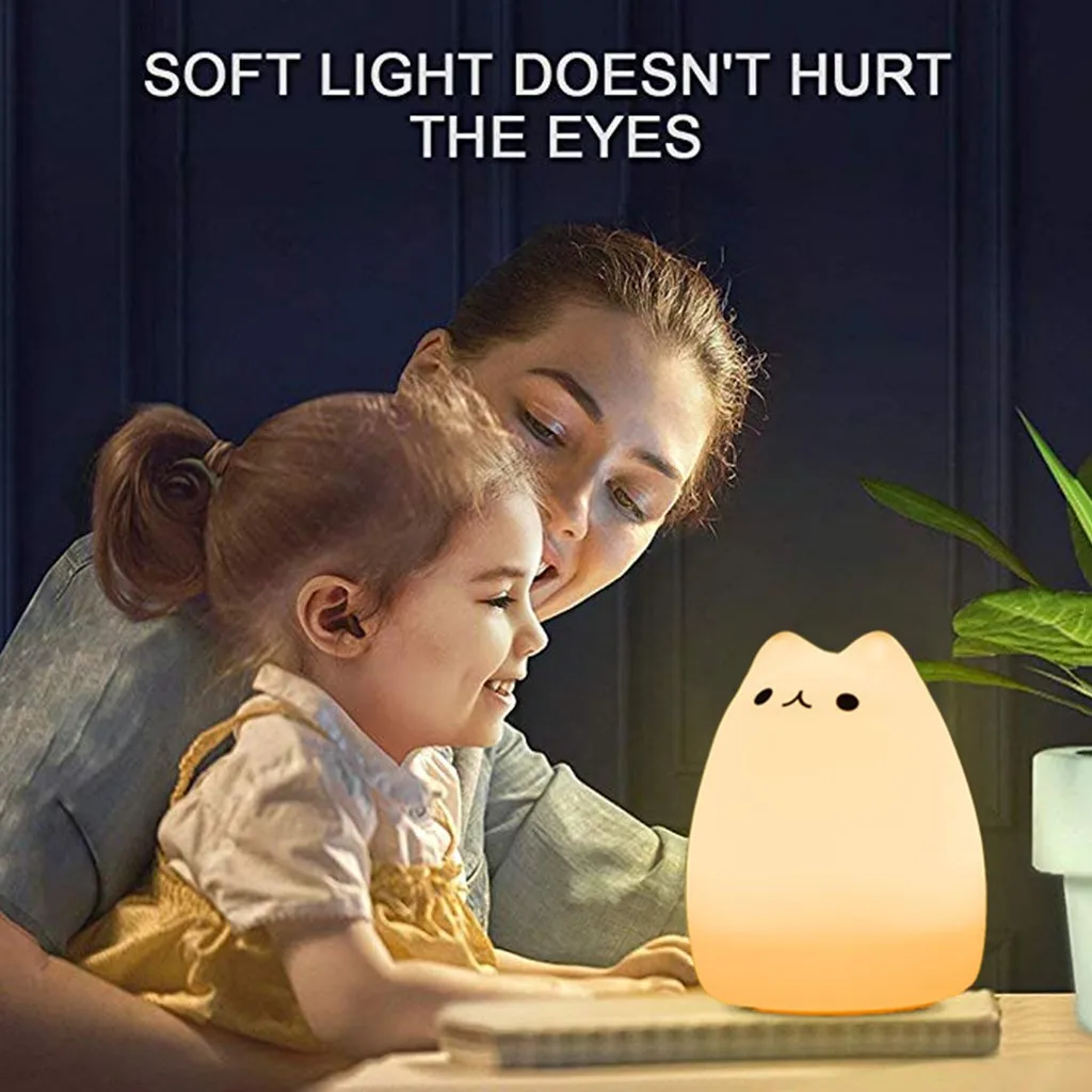 Портативный светодиодный детский ночной Светильник для детей с несколькими Цвет силиконовые кошка лампы-7 цветов гостиная ночной Светильник для детей USB светодиодный ночник