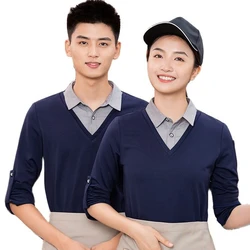 Catering garçom trabalho roupas de manga longa chef jaqueta wear restaurante uniforme chef casaco feminino profissional falso dois outfits