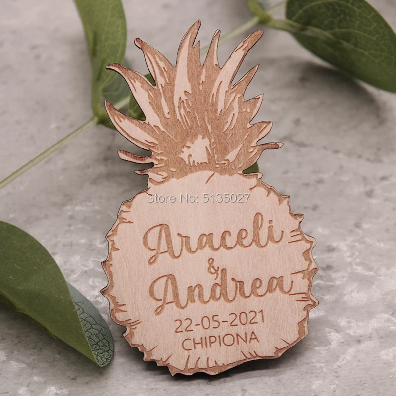 Wood Wedding Magnet Pineapple Save the Date Rustic Bridal card with magnet Hawaiian favor tag Personalized | Дом и сад