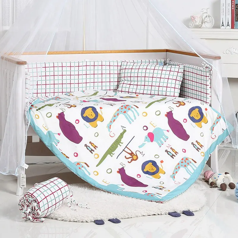 Blue Purple I-baby Детский Комплект постельного белья, 9 шт., Комплект постельного белья для кроватки, для новорожденных, хлопок, с принтом, простыня, пододеяльник, подушка, бампер, комплекты для кроватки, для мальчиков и девочек - Цвет: Blue Purple