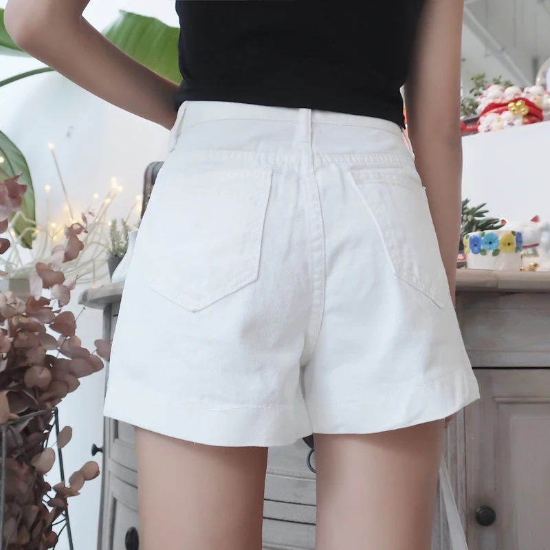 MLXSLKY/черные джинсовые шорты для женщин; сезон весна-лето; Новые Модные свободные шорты с высокой талией