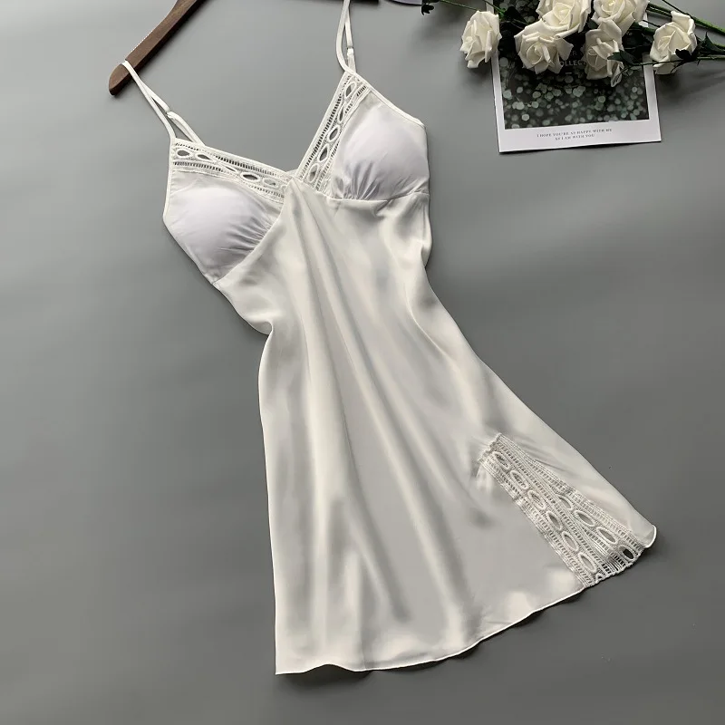 Весна Новая мода Полые Dedigan женщина халат набор 2 шт с нагрудной накладкой Спагетти ремень сексуальная пижама - Цвет: White 1