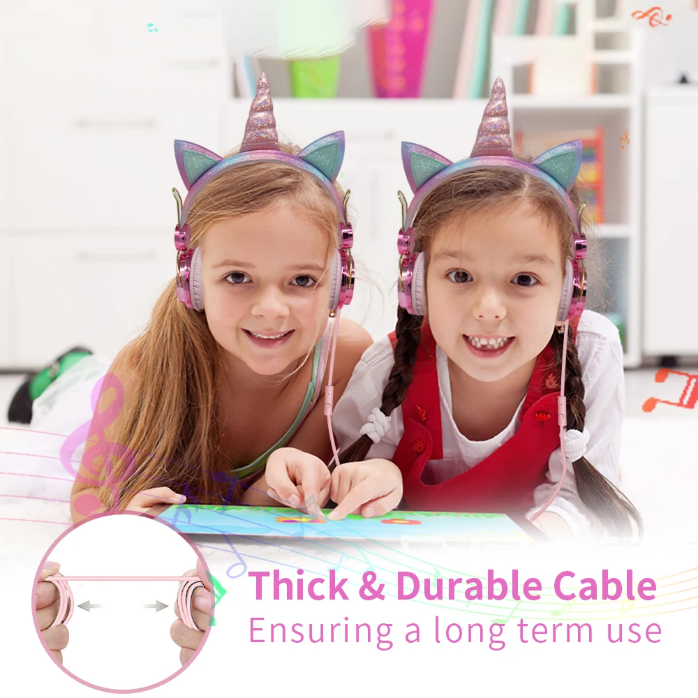 Cute Unicorn Headphone Kids Colorful Diamond Phone Headphones Girl Fone Gamer Earphones With Mic For Live Stream Youtube Video