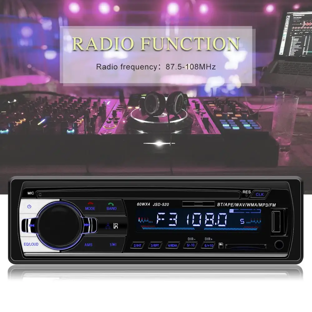 1 Din автомобильное радио JSD520 12V Bluetooth стерео в тире FM Aux вход поддержка Mp3/MP4 USB TF MMC WMA