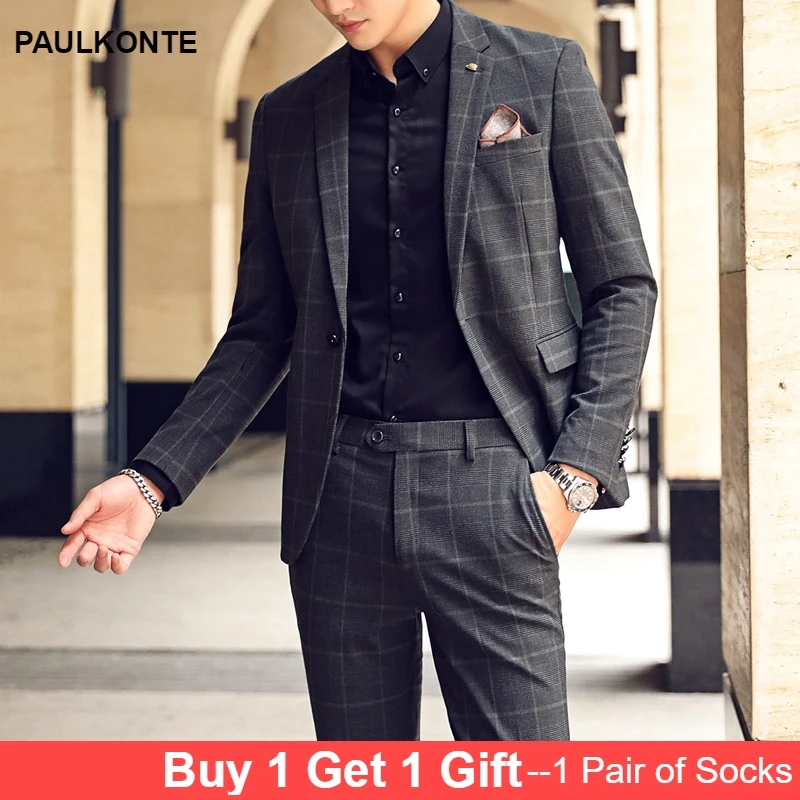 2019 new men's check personality suit two-piece high quality fashion Slim gentleman classic luxury men's suits 2019 new men's check personality suit two-piece high quality fashion Slim gentleman classic luxury men's suits