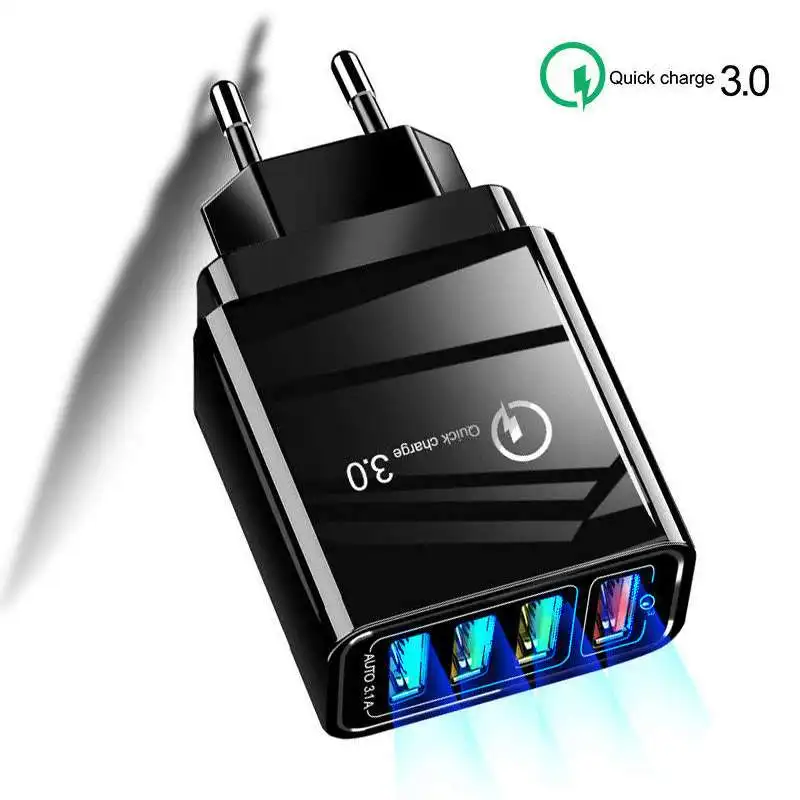 Распродажа, практичный 4-USB концентратор, настенное зарядное устройство, адаптер питания с вилкой US/EU/UK, портативный QC 3,0, быстрый зарядный адаптер питания - Тип штекера: Европейский Союз (ЕС)