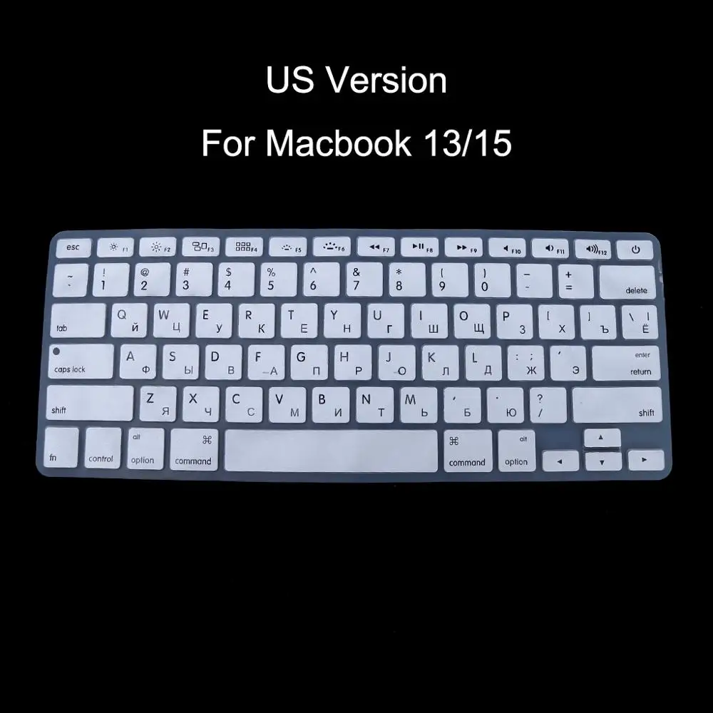 Серебристый Версия США русская Клавиатура силиконовый чехол для Apple Macbook Air Pro 13 15 - Цвет: Серебристый