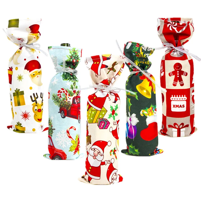 

New Year Christmas Wine Bottle Bags Cover Christmas Party Decor for Home Gift Champagne Holders Xmas Home Party Table Decor